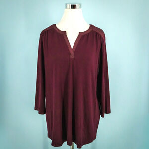 41 Hawthorn Stitch Fix Size XL Burgundy Tulla Mixed Material V Neck Knit Top NEW
